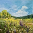 Louka s lupinou, olej 40x40